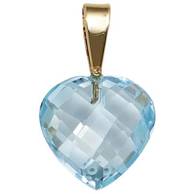 Herz-Anhänger JOBO "Anhänger Herz", gelb (gelbgold 585), Schmuckanhänger, Damen, Gelbgold 585, 585 Gold mit Blautopas
