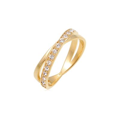 Fingerring ELLI "Neuheit Wickelring Kristalle 925 Silber" Gr. 54, gold, Fingerringe, Damen, 54mm,mit Steinen, Silber 925 (Sterlingsilber), 2.5mm Image