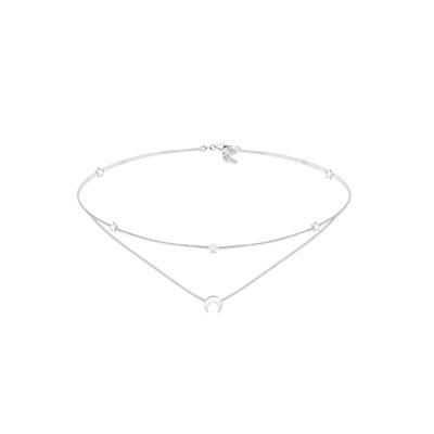 Collier ELLI "Choker Layer Halbmond und Sterne 925er Silber", silber, Halsketten, Damen, 36, ohne Stein, Silber 925 (Sterlingsilber), L: 36cm Image