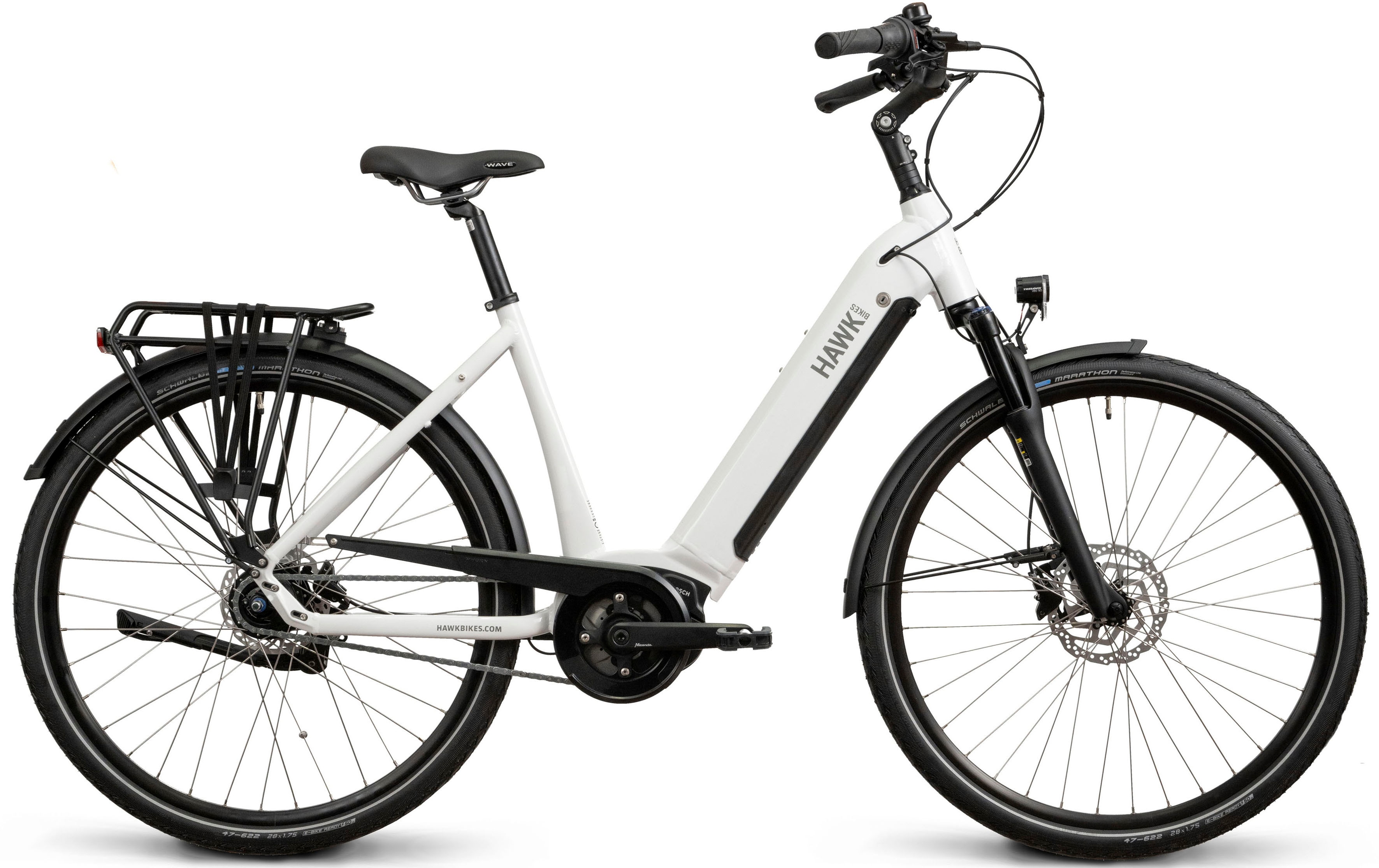 E-Bike HAWK BIKES "eCity Wave 400" Gr. 50, weiß, Elektrofahrräder, 50cm, 28 Zoll (71,12cm), Pedelec, Elektrofahrrad für Damen u. Herren Image