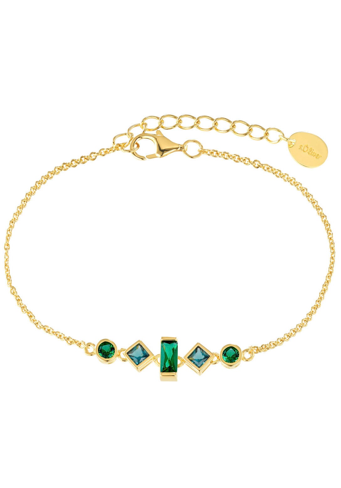 Armband S.OLIVER "2036882", grün (gelbgoldfarben, grün, türkis, grün, türkis), Armbänder, Damen, 20cm, Silber 925 (Sterlingsilber), Armband, mit Zirkonia (synth.)