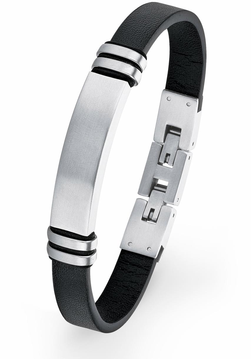 Lederarmband S.OLIVER "2018703", schwarz, Armbänder, Herren, 21,5cm, Edelstahl Leder, Edelstahl, Leder, Lederarmband