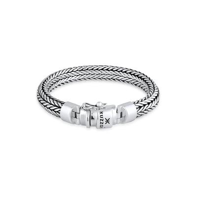 Armband KUZZOI "Herren Kastenverschluss Zopfglieder 925er Silber" Gr. 23, silber, Armbänder, Herren, 23cm, ohne Stein, Silber 925 (Sterlingsilber) Image