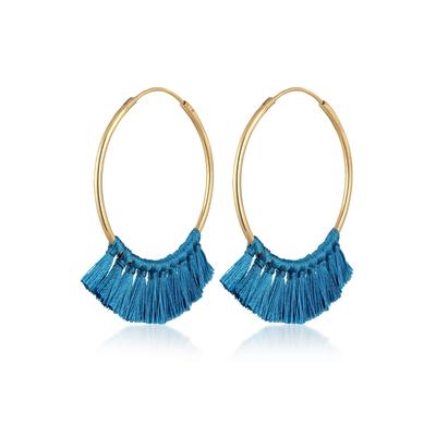 Paar Creolen ELLI "Creole Tassel Quaste Festival Rot Boho 925 Silber vergoldet", blau, Ohrringe, Damen, OneSize, ohne Stein, Silber 925 (Sterlingsilber) Image