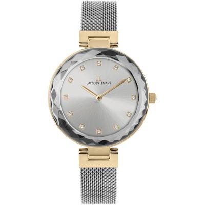Quarzuhr JACQUES LEMANS "Milano", silber (silberfarben, goldfarben), Armbanduhren, Damen, Armbanduhr, Damenuhr, Kristallsteine, Edelstahlarmband Image