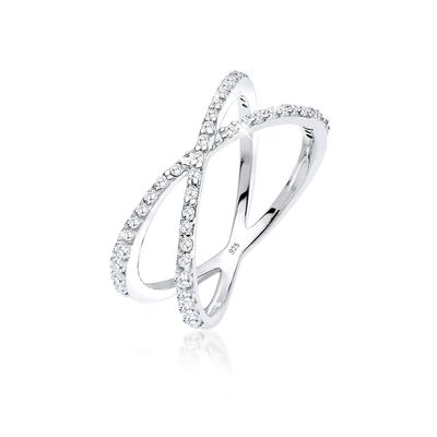 Fingerring ELLI "Silberring Kreuz mit Zirkonia 925 Silber" Gr. 54, weiß, Fingerringe, Damen, 54mm,mit Steinen, Silber 925 (Sterlingsilber), 2mm Image