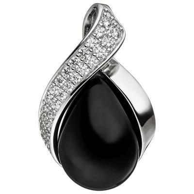 Ketten-Anhänger JOBO "Anhänger mit Onyx und 26 Zirkonia", silber (silber 925), Schmuckanhänger, Damen, Silber 925 (Sterl