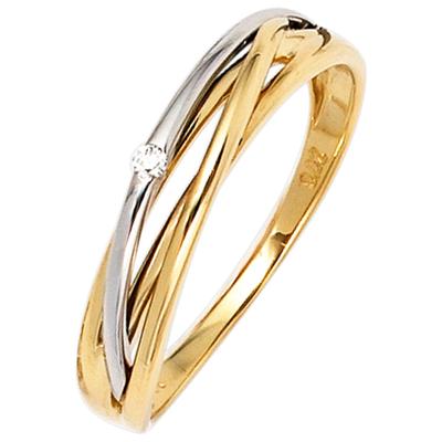 Solitärring JOBO Gr. 54, gelb (gelbgold 585), Fingerringe, Damen, 54, SI = kleine Einschlüsse, Gelbgold 585-Weißgold 585-Diamanten, Gelbgold 585, Weißgold 585, Diamanten, 585 Gold bicolor mit Diamant 0,02 ct. Image