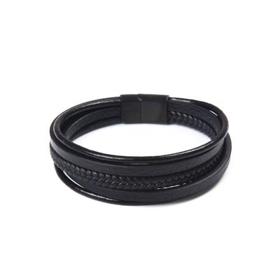 Lederarmband FIRETTI "im maskulinen Design, mehrreihig, teilweise geflochten", schwarz, Armbänder, Herren, Edelstahl-Leder, Edelstahl, Leder Image