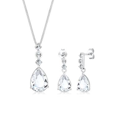 Schmuckset ELLI PREMIUM "Set Tropfen Kristalle 925 Silber", silber, Schmuck-Sets, Damen, OneSize,mit Stein, Silber 925 (Sterlingsilber)