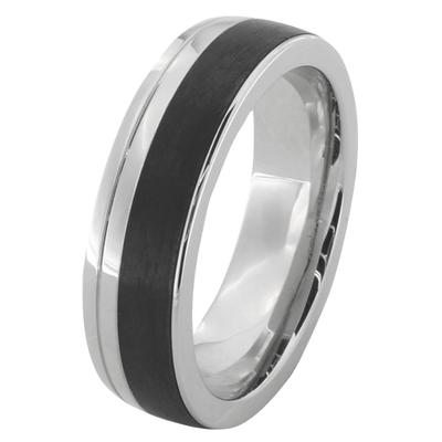 Trauring DOOSTI "Schmuck Geschenk Edelstahl Trauring Ehering Partnerring LIEBE" Gr. 58, schwarz (edelstahlfarben, schwarz), Fingerringe, 58, ohne Zirkonia, Edelstahl-Carbon, 6,5mm, Edelstahl, Carbon, Made in Germany, wahlweise mit oder ohne Zirkonia Image