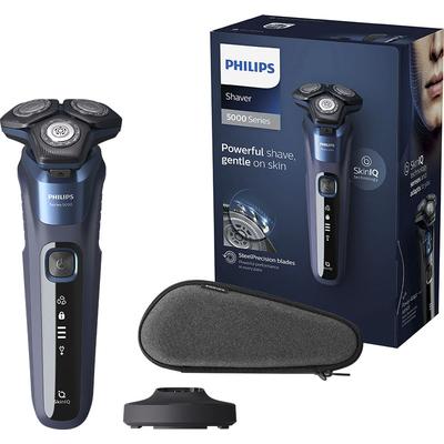 Elektrorasierer PHILIPS "Shaver Series 5000 S5885/35" blau (dunkelblau) Etui, Ladestand, mit SkinIQ Technologie