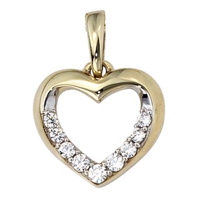 Herz-Anhänger JOBO "Anhänger Herz", gold (gelbgold 333), Schmuckanhänger, Damen, Gelbgold 333, 333 Gold bicolor mit Zirkonia