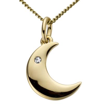 Ketten-Anhänger FIRETTI "Schmuck Geschenk Gold 333 Halsschmuck Anhänger für Halskette Mond", gold (gelbgold, 333, weiß, w=weiß), Schmuckanhänger, Damen, 0,01 ct P2 = erkennbare Einschlüsse, Gelbgold 333-Diamanten, 0,5 g, Gelbgold 333, Diamanten, mit...