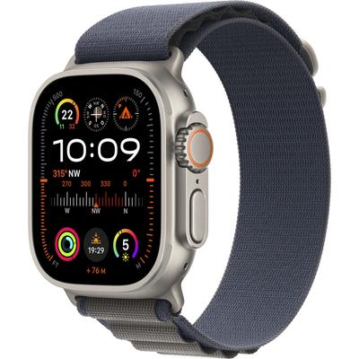 Smartwatch APPLE "Watch Ultra 2 GPS 49 mm + Cellular Titanium Medium" Smartwatches blau (titanium, blue alpine) Fitness-Tracker