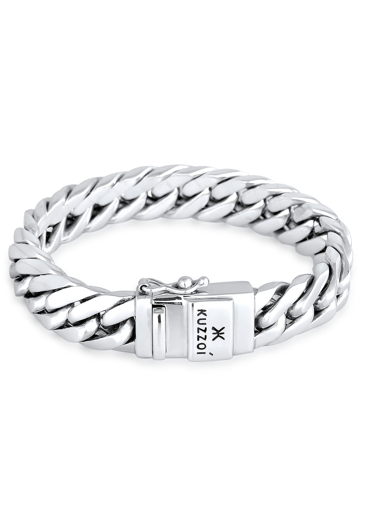 Armband KUZZOI "Herren Panzerarmband Kastenverschluss 925er Silber" Gr. 21, silber, Armbänder, Herren, 21cm, ohne Stein, Silber 925 (Sterlingsilber), Armband