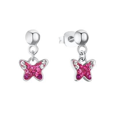 Paar Ohrhänger PRINZESSIN LILLIFEE "Schmetterling, 2033997", pink (silberfarben, weiß, pink, rosa, weiß, pink, rosa), Ohrringe, Mädchen, Silber 925 (Sterlingsilber), mit Preciosa Crystal Image