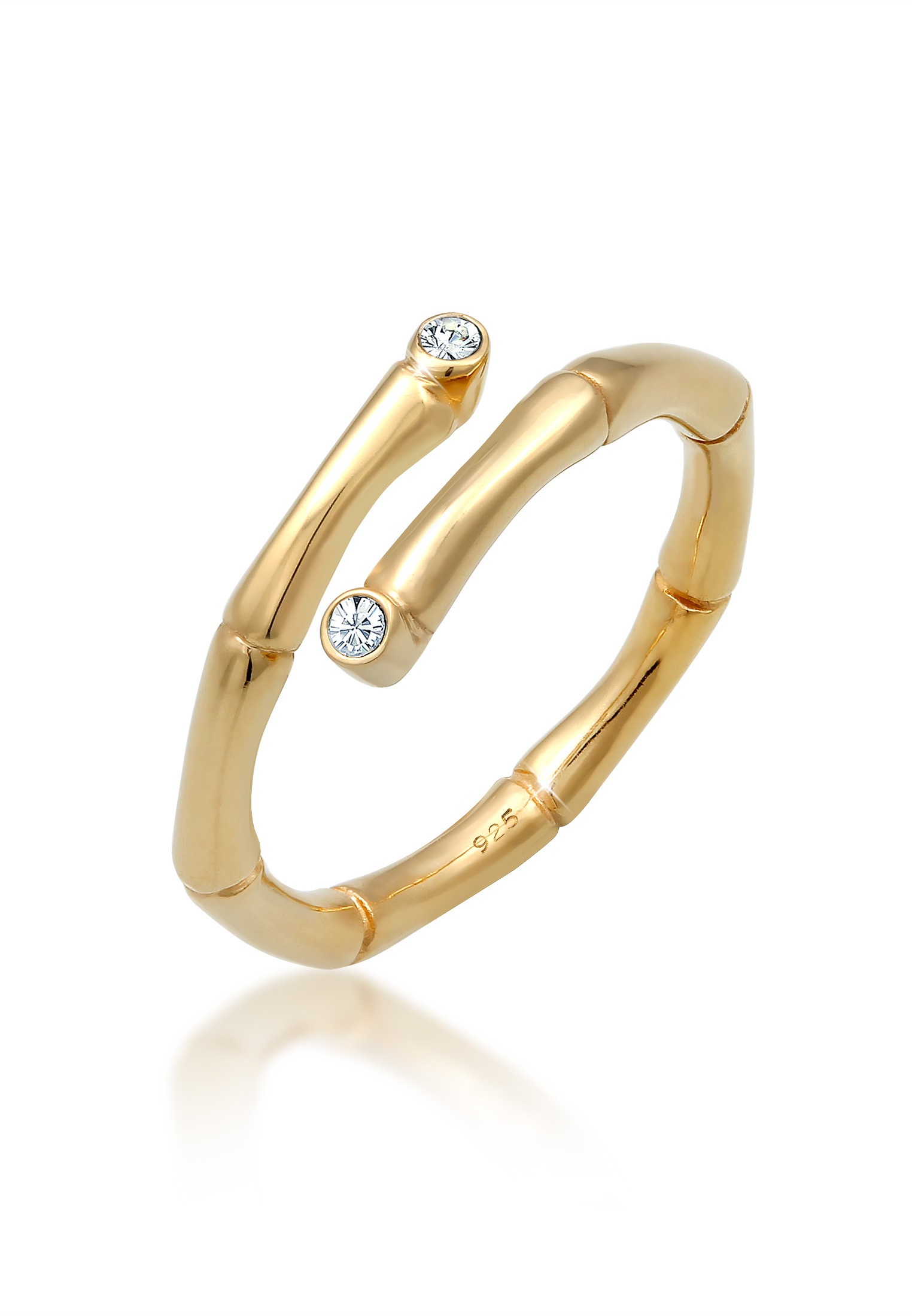 Fingerring ELLI "Bambus offen 925 Silber, mit Kristallen von Swarovski" Gr. 54, gold, Fingerringe, Damen, 54mm,mit Steinen, Silber 925 (Sterlingsilber) Image