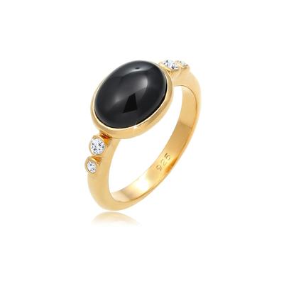 Fingerring ELLI PREMIUM "Cocktail Topas Schwarz 925 Sterling Silber vergoldet" Gr. 54, gold (gold, schwarz), Fingerringe