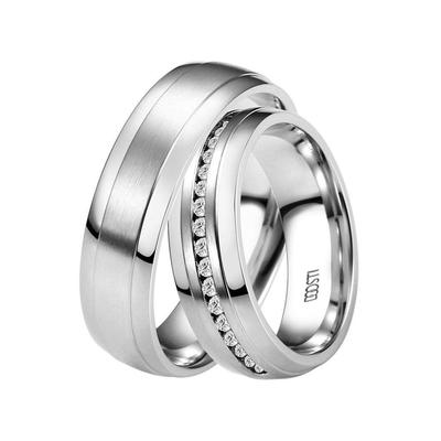 Trauring DOOSTI "Schmuck Geschenk Edelstahl Trauring Ehering Partnerring LIEBE" Gr. 60, silber (edelstahlfarben), Fingerringe, 60, ohne Zirkonia, Edelstahl, 6mm, Made in Germany - wahlweise mit oder ohne Zirkonia Image