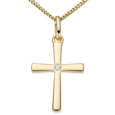 Ketten-Anhänger FIRETTI "Schmuck Geschenk Gold 333 Halsschmuck Anhänger für Halskette Kreuz", gold (gelbgoldfarben, w=weiß), Schmuckanhänger, Damen, 0,01 ct P2 = erkennbare Einschlüsse, Gelbgold 333-Diamanten, 0,45 g, Gelbgold 333, Diamanten, mit...