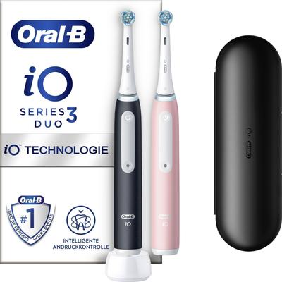 Elektrische Zahnbürste ORAL-B "iO Series 3 Doppelpack" Elektrozahnbürsten pink (matt black/pink) Magnet-Technologie