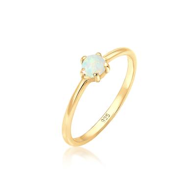 Fingerring ELLI "Silberring mit synth. Opal rund 925er Silber" Gr. 56, gold, Fingerringe, Damen, 56mm,mit Steinen, Silber 925 (Sterlingsilber), 1mm Image
