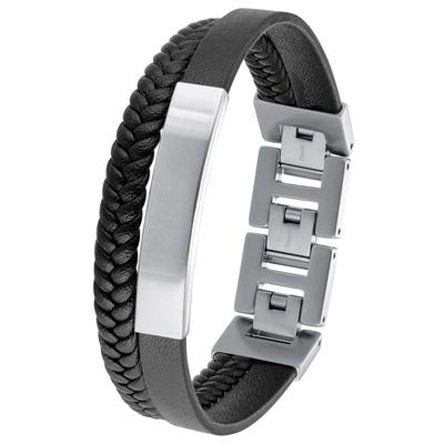 Lederarmband S.OLIVER "2036861", schwarz (edelstahlfarben, schwarz), Armbänder, Herren, Edelstahl-Leder, Edelstahl, Leder Image