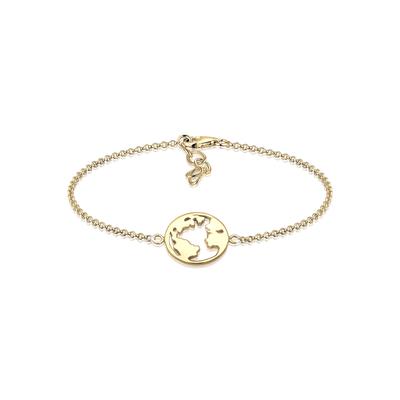 Armband ELLI "Weltkugel Globus Reise Travel Cut Out 925er Silber", gold, Armbänder, Damen, 16cm, ohne Stein, Silber 925 