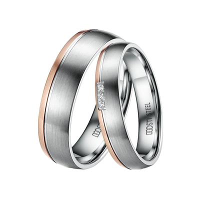 Trauring DOOSTI "Schmuck Geschenk Edelstahl Trauring Ehering Partnerring LIEBE" Gr. 56, rosa (edelstahlfarben, roségoldfarben, kristallweiß), Fingerringe, 56,mit Zirkonia, Edelstahl, 5mm, Made in Germany, wahlweise mit oder ohne Zirkonia Image