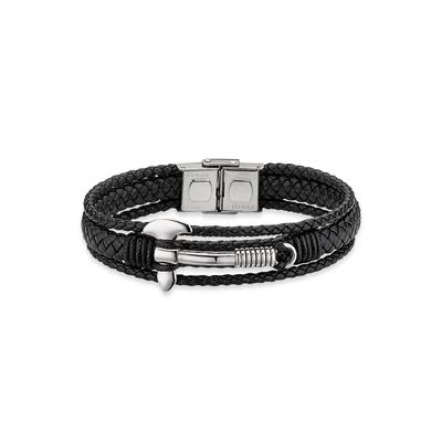 Lederarmband BRUNO BANANI "Schmuck Geschenk Armkette Axt Lederband breit Silber" Gr. 21, grau (schwarz, edelstahlfarben), Armbänder, Herren, 21, Leder-Edelstahl, Leder, Edelstahl Image