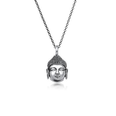 Lange Kette KUZZOI "Herren Anhänger Buddha Kopf Oxidiert 925 Silber" Gr. 60, silber, Halsketten, Herren, 60, ohne Stein,