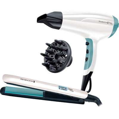 Haartrockner REMINGTON "Shine Therapy S8500GP Geschenk-Set" grün (weiß/türkis) Geschenk-Set bestehend aus Haarglätter mit Keramikbeschichtung und Haartrockner