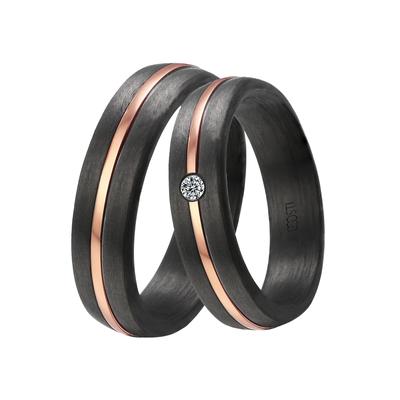 Trauring DOOSTI "Schmuck Geschenk CARBON Trauring Ehering Partnerring LIEBE" Gr. 66, rosa (schwarz, roségoldfarben), Fingerringe, 66, ohne Zirkonia, Carbon, 5mm, wahlweise mit oder ohne Zirkonia Image