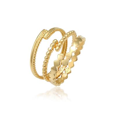 Ring-Set ELLI "Kugel Twist Geo Offen Set (3 tlg) 925 Silber", gold, Fingerringe, Damen, Resizable, ohne Stein, Silber 925 (Sterlingsilber) Image