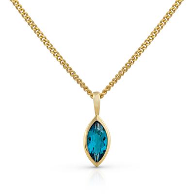 Kette mit Anhänger OROLINO "Gold 585 mit Blautopas (beh.) London blue 42/45cm lang", gelb, Halsketten, Damen, 42/45cm, Gold, L: 45cm B: 6.0mm, glänzend, B:6.0mm