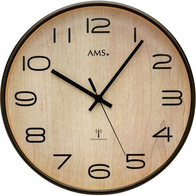 Funkwanduhr AMS "F5502", grau (anthrazit), Wanduhren, H: 5cm, Quarzuhr,Holz,Wohnzimmer,Esszimmer,Küche,Arbeitszimmer,Büro,Flur Image