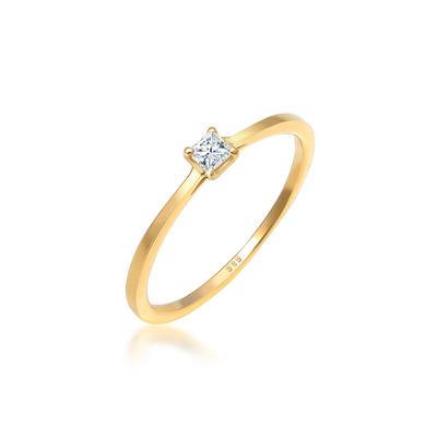 Verlobungsring ELLI DIAMONDS "Verlobungsring Diamant Princess Cut (0.1 ct) 585 Gelbgold" Gr. 56, gold, Fingerringe, Damen, 56mm, 0.02 ct P1 = bei 10-facher Vergrößerung erkennbare Einschlüsse, Gelbgold 585, 1mm Image