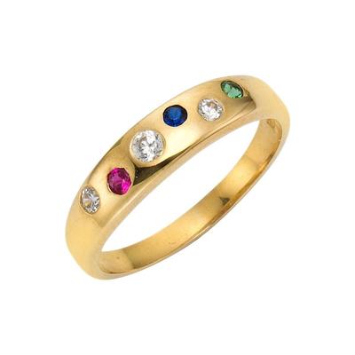 Goldring FIRETTI "Schmuck Geschenk Gold 333 Damenring Goldring Edelstein Farbstein" Gr. 17, bunt (gelbgoldfarben, rot, blau, grün, kristallweiß, rot, blau, grün, kristallweiß), Fingerringe, Damen, 17, Gelbgold 333, 2mm, mit Rubin, Saphir, Smaragd... Image