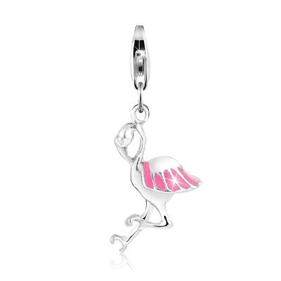 Charm-Einhänger NENALINA "Anhänger Flamingo Sommer Emaille 925 Silber", silber, Charms, Damen, ohne Stein, Silber 925 (Sterlingsilber) Image