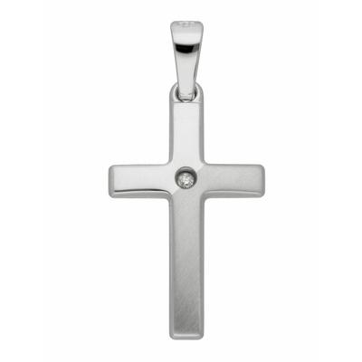 Ketten-Anhänger ADELIA´S "585 Weißgold Kreuz Anhänger mit Diamant Brillant", silber, Schmuckanhänger, Damen, Damen, 0,01