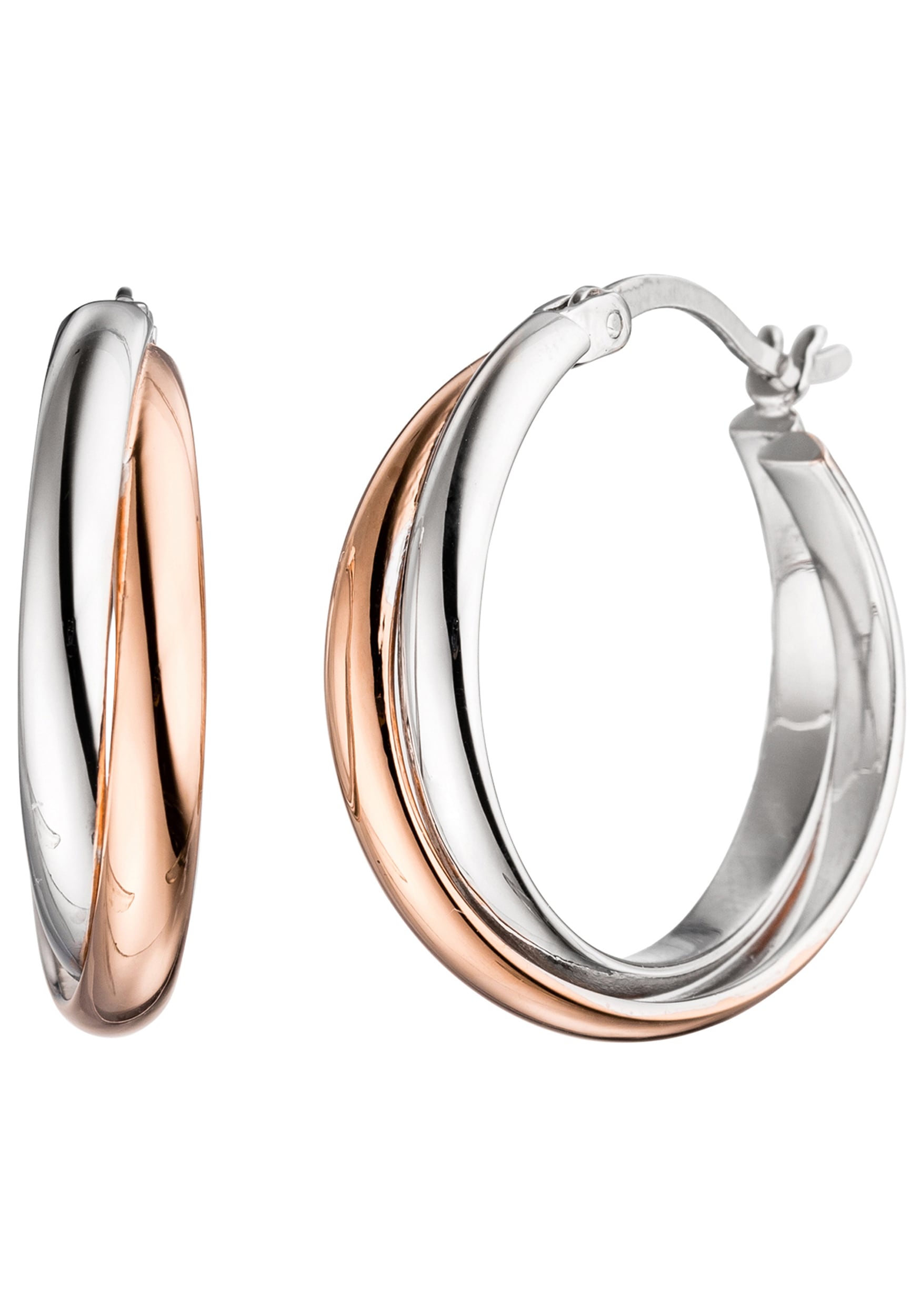 Paar Creolen JOBO, silber (silber 925), Ohrringe, Damen, 22,8mm, Silber 925 (Sterlingsilber), 925 Silber bicolor vergoldet