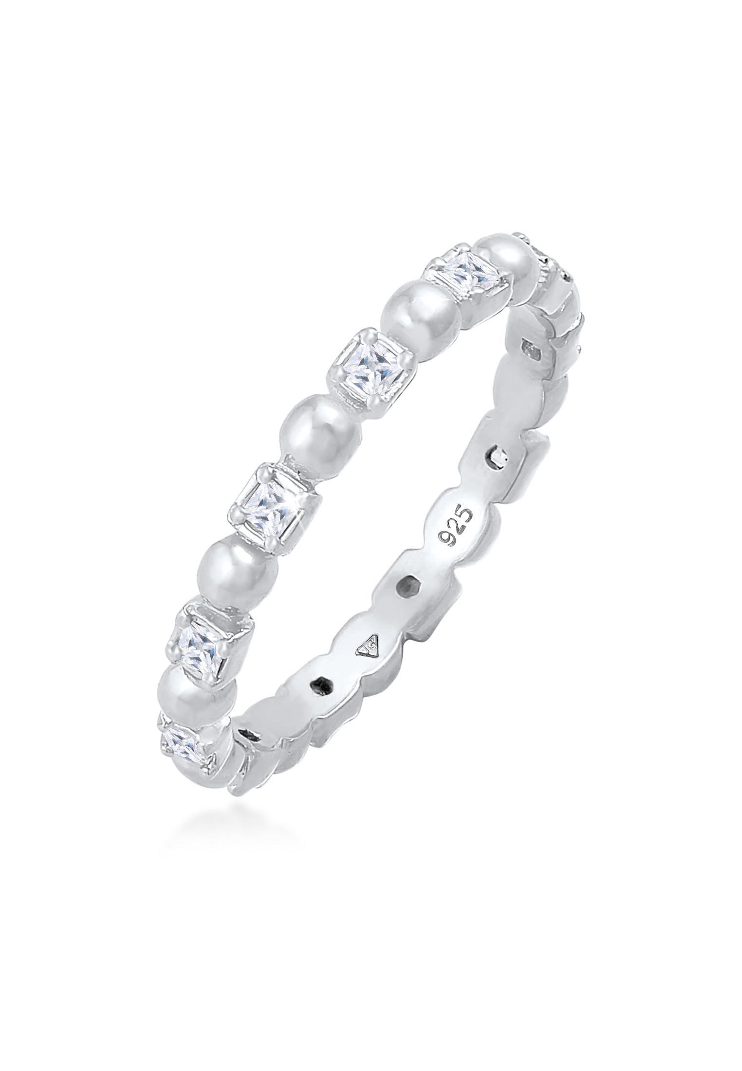 Fingerring ELLI "Bandring Kugel Zirkonia Viereck 925 Silber" Gr. 52, silber, Fingerringe, Damen, 52mm,mit Steinen, Silber 925 (Sterlingsilber), Fingerring