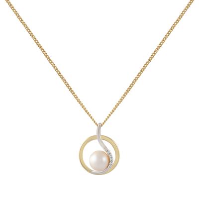 Kette mit Anhänger "Gold 375 Perle weiß 7-7,5mm und Zirkonia weiß", gelb, FASCINATION BY ELLEN K., Halsketten, Damen, 42/45cm, Gold, L: 45cm B: 15.0mm, glänzend, B:15.0mm Image