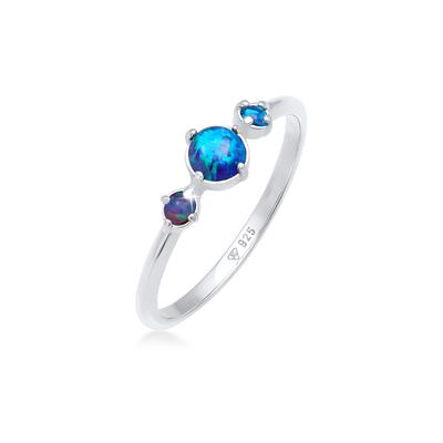 Fingerring ELLI "Opal Rund Trio Vintage 925er Silber" Gr. 58, blau, Fingerringe, Damen, 58mm,mit Steinen, Silber 925 (Sterlingsilber), 1.5mm Image