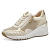 Keilsneaker MARCO TOZZI, Damen, Gr. 38, gold (creme, goldfarben), Lederimitat, Textil, sportlich, Schuhe, Freizeitschuh, Halbschuh, Schnürschuh in veganer Verarbeitung