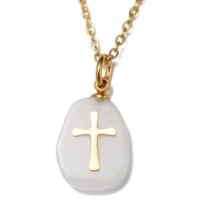 Kette mit Anhänger FIRETTI "Schmuck Geschenk Kreuz", grau (gelbgoldfarben, grau), Halsketten, Damen, Edelstahl, L: 45cm B: 2mm, Made in Germany - mit Rosenquarz, Quarz oder Amethyst, B:2mm Image