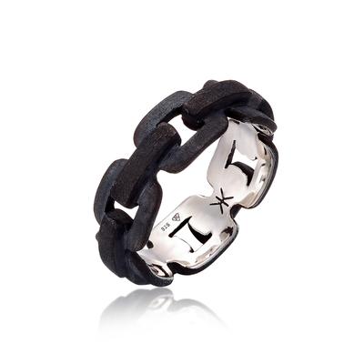Silberring KUZZOI "Herren Anker Kettenring Trend 925 Silber" Gr. 58, schwarz, Fingerringe, Herren, 58mm, ohne Stein, Silber 925 (Sterlingsilber), 7.8mm Image