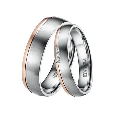 Trauring DOOSTI "Schmuck Geschenk Edelstahl Trauring Ehering Partnerring LIEBE" Gr. 64, rosa (edelstahlfarben, roségoldfarben), Fingerringe, 64, ohne Zirkonia, Edelstahl, 6mm, Made in Germany, wahlweise mit oder ohne Zirkonia Image