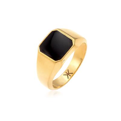 Siegelring KUZZOI "Herren Siegelring Emaille Schwarz Basic 925 Silber" Gr. 54, gold, Fingerringe, Herren, 54mm, Silber 925 (Sterlingsilber) Image